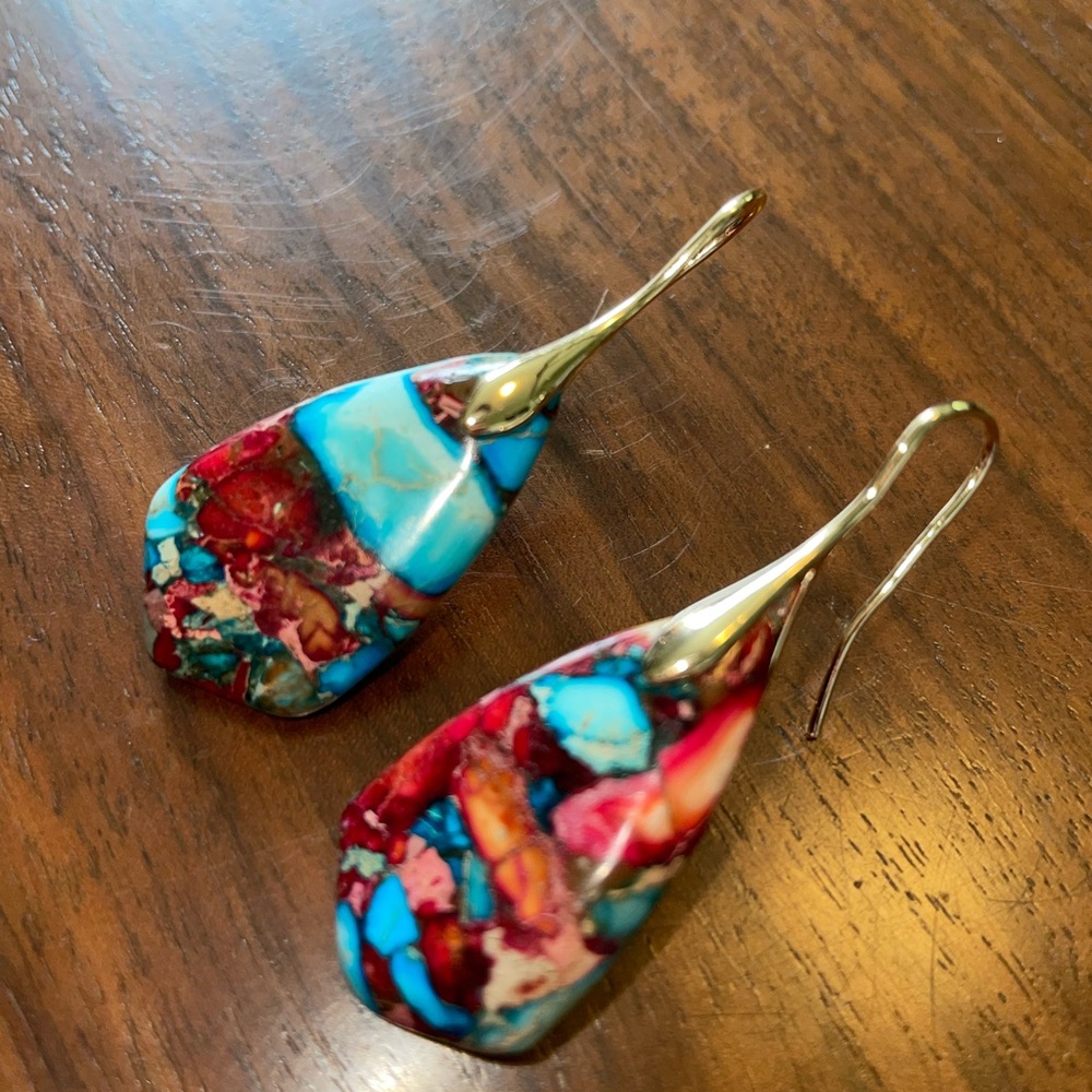 Polymer Clay Drop Earrings with Gold Tone Hardware.